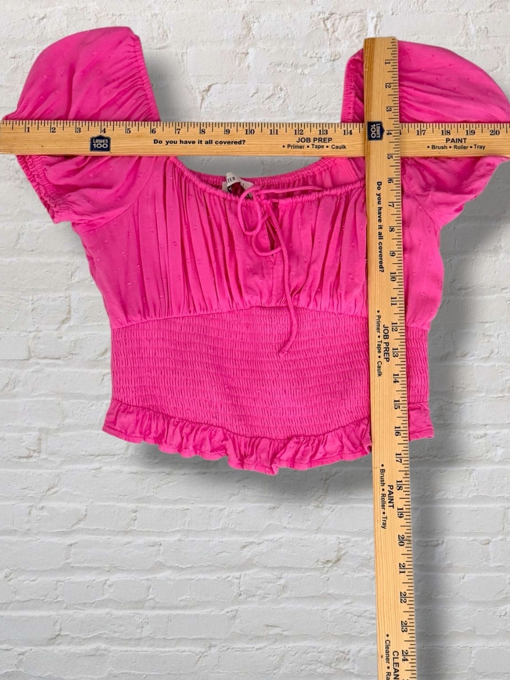 Hollister Smocked Puff Sleeve Crop Top Womens Large Pink Square Neck Cottagecore - Picture 8 of 8